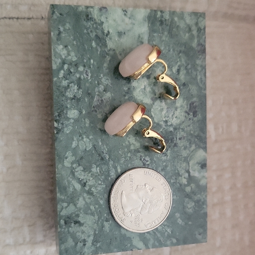 Rose QUARTZ Gold Plated Clip-On Earrings